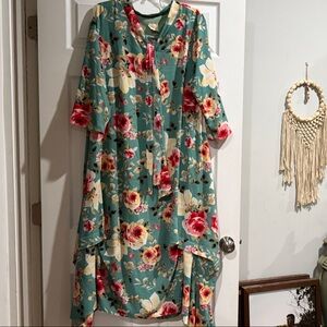 Floral Maxi Dress in Green and Red